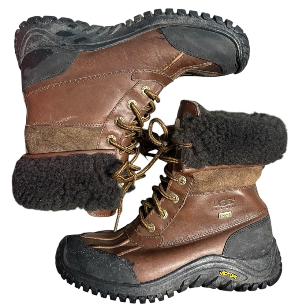 UGG Adirondack Winter Boots Leather Shearling brown black womens size 7 vibram
